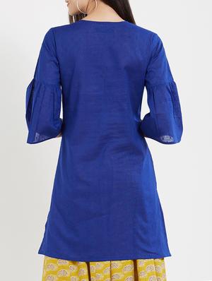 blue cotton solid kurta - 15082816 - Standard Image - 3