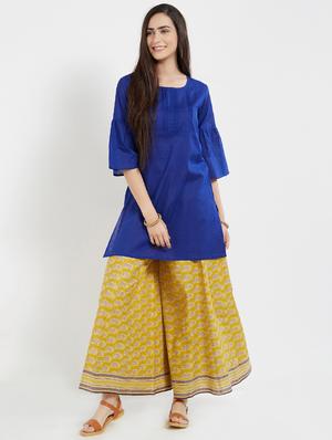 blue cotton solid kurta - 15082816 - Standard Image - 4
