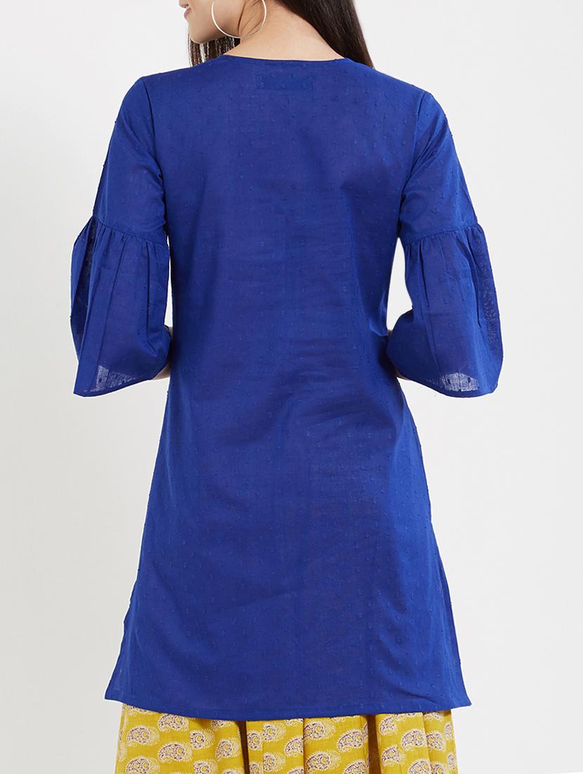 blue cotton solid kurta - 15082816 - Zoom Image - 3