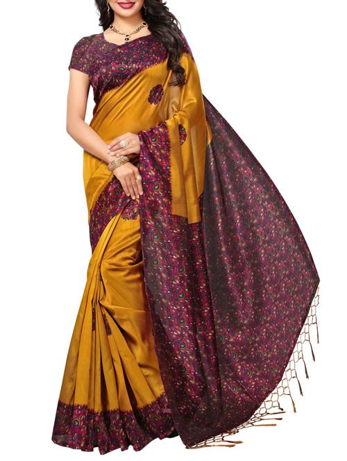mustard art silk maheshwari saree with blouse - 15083081 - Standard Image - 1