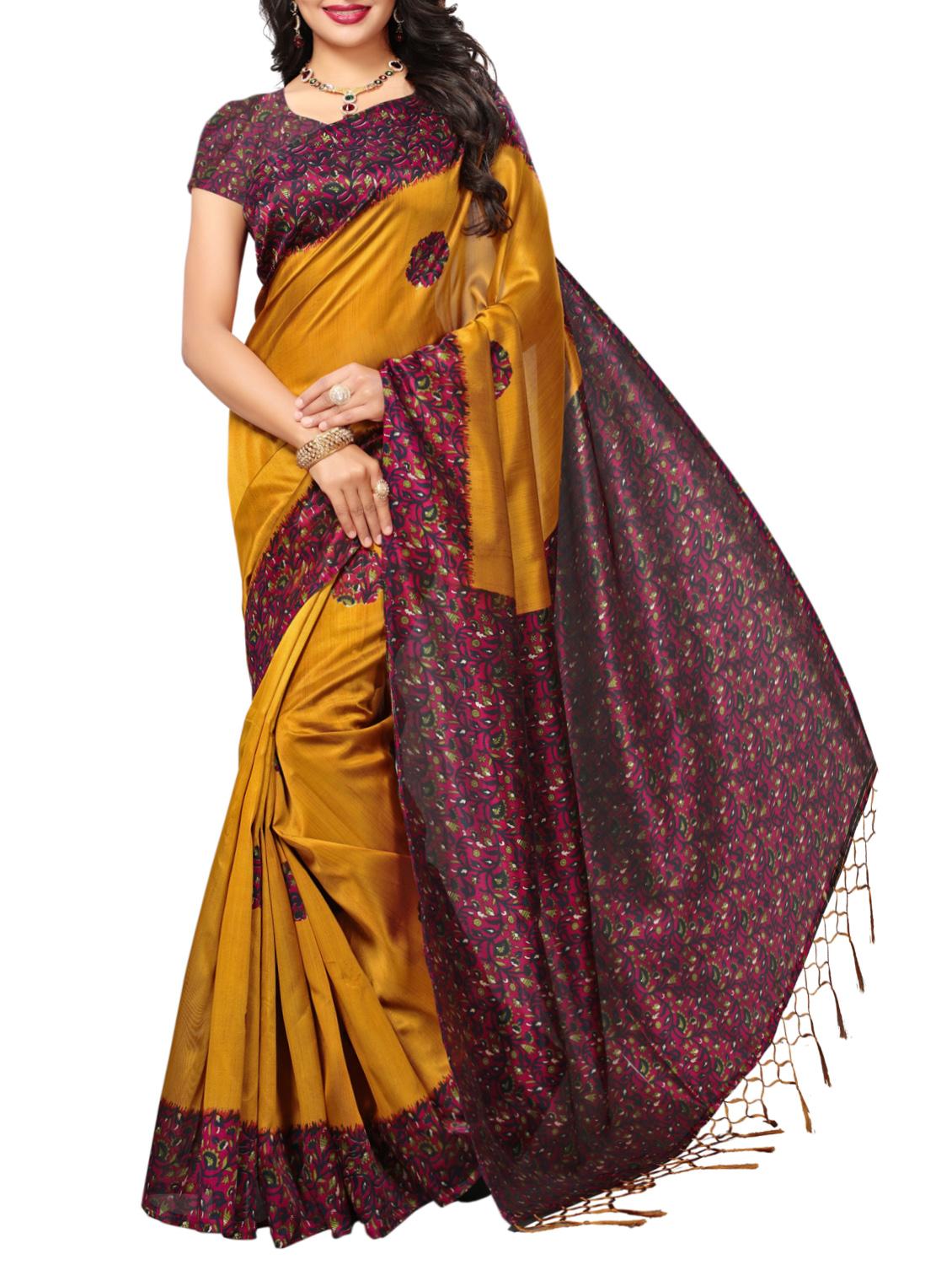 mustard art silk maheshwari saree with blouse - 15083081 - Zoom Image - 1