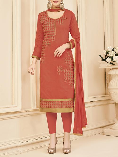 orange embroidered unstitched churidaar suits - 15083086 - Standard Image - 1