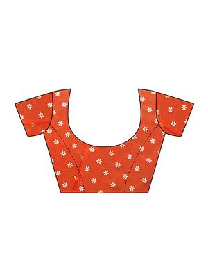 orange silk blend printed saree with blouse - 15083099 - Standard Image - 3