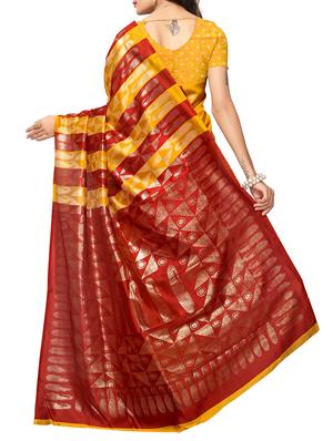 mustard silk blend printed saree with blouse - 15083101 - Standard Image - 2