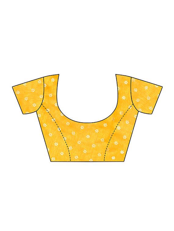 mustard silk blend printed saree with blouse - 15083101 - Zoom Image - 3