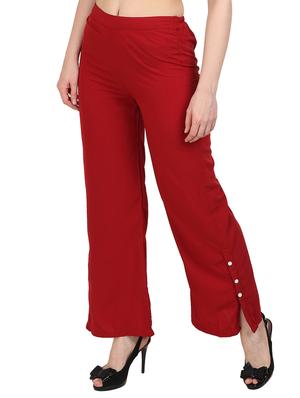 solid red crepe palazzo - 15083528 - Standard Image - 2
