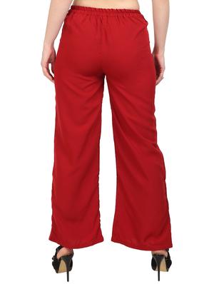 solid red crepe palazzo - 15083528 - Standard Image - 3