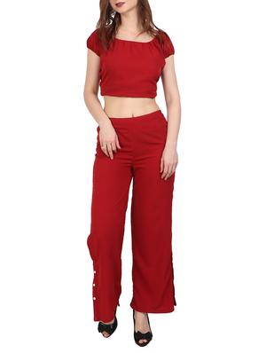 solid red crepe palazzo - 15083528 - Standard Image - 4