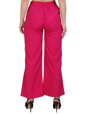 solid pink crepe palazzo - 15083536 - Standard Image - 3