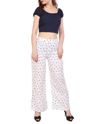white printed crepe palazzo - 15083547 - Standard Image - 4