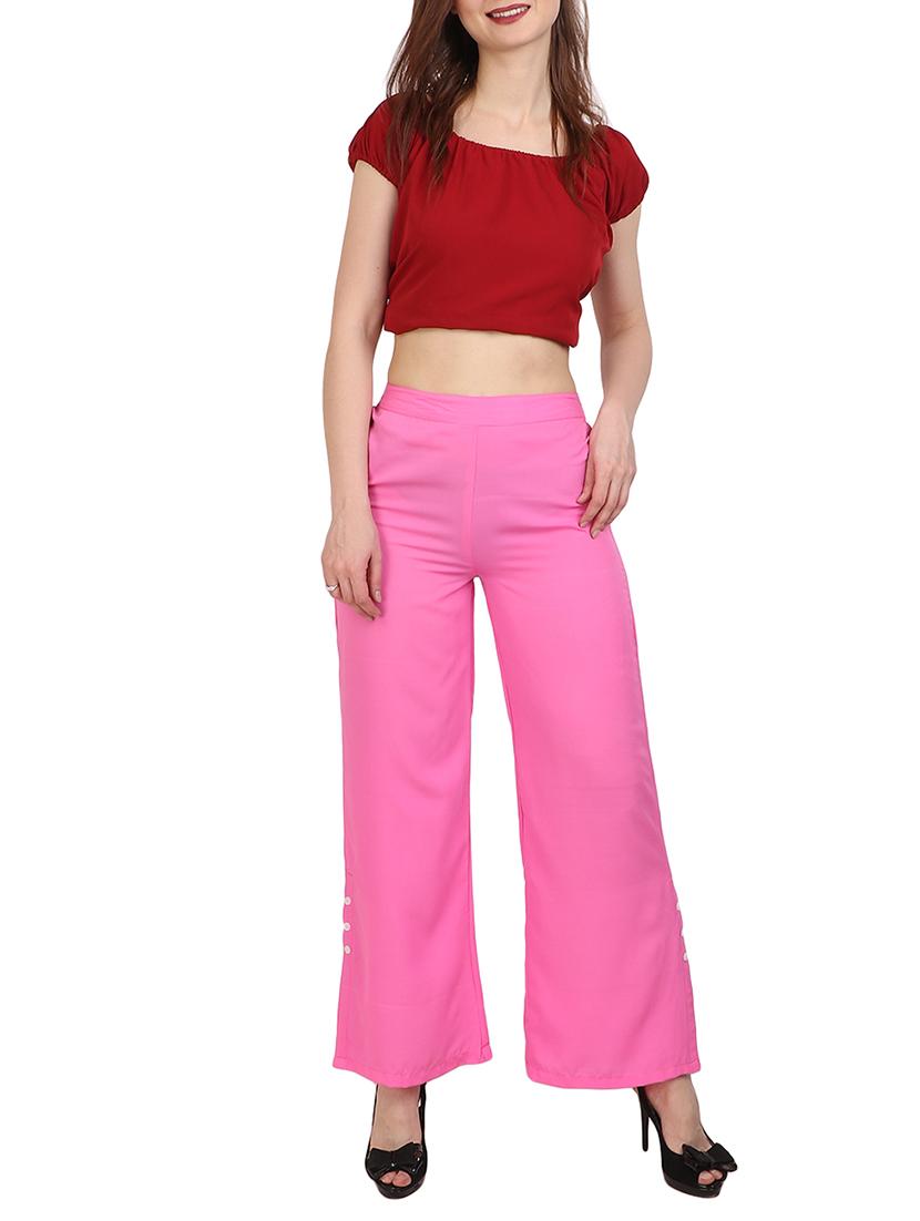 pink crepe palazzos - 15083554 - Zoom Image - 4