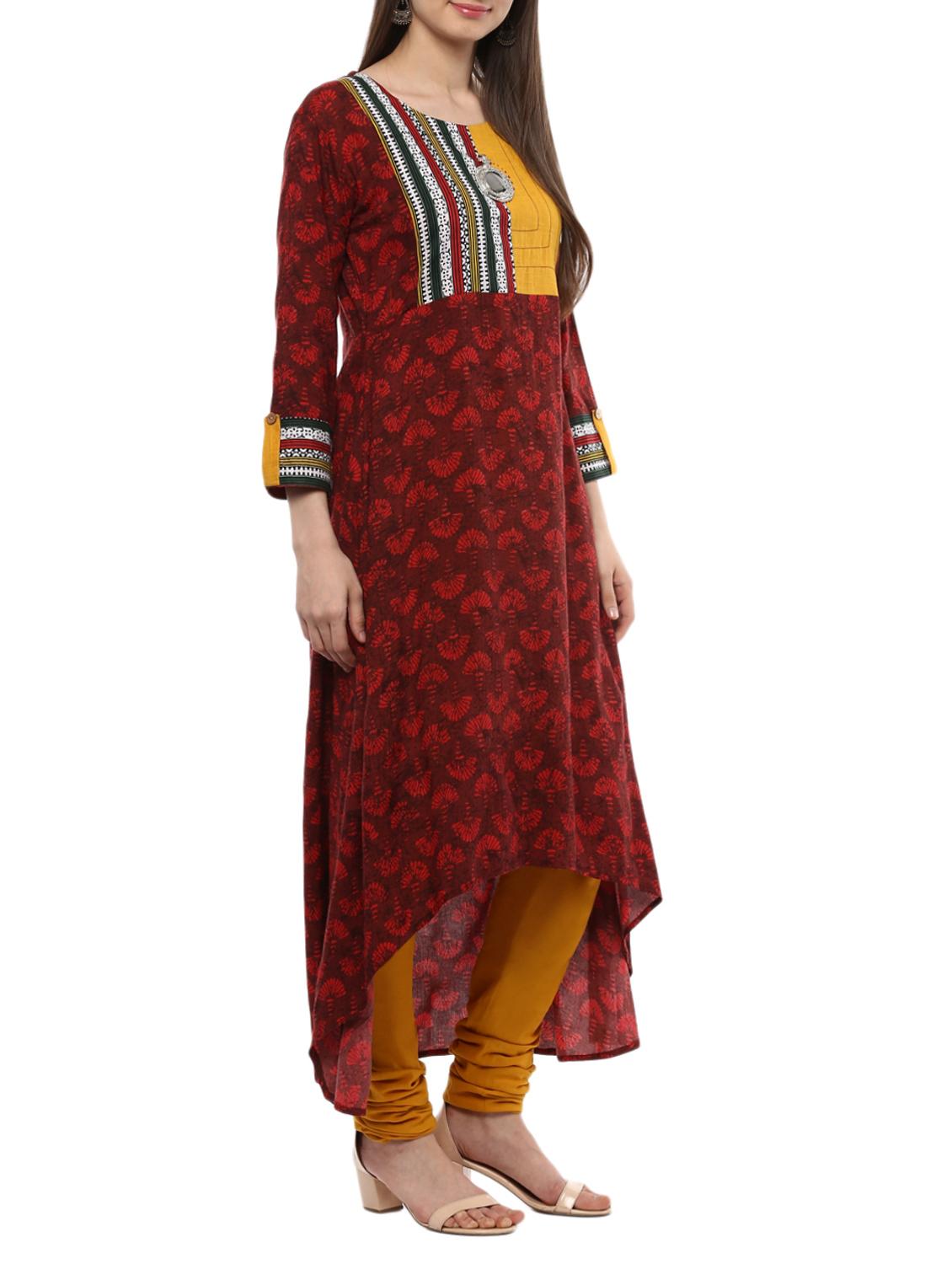 red rayon high low kurta - 15084135 - Zoom Image - 2