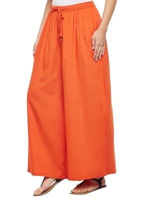 orange solid rayon palazzo - 15084558 - Standard Image - 2