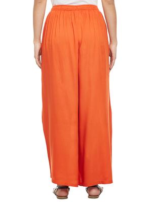 orange solid rayon palazzo - 15084558 - Standard Image - 3