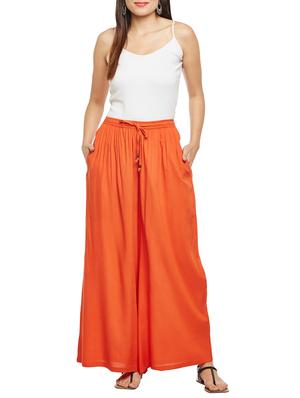 orange solid rayon palazzo - 15084558 - Standard Image - 4