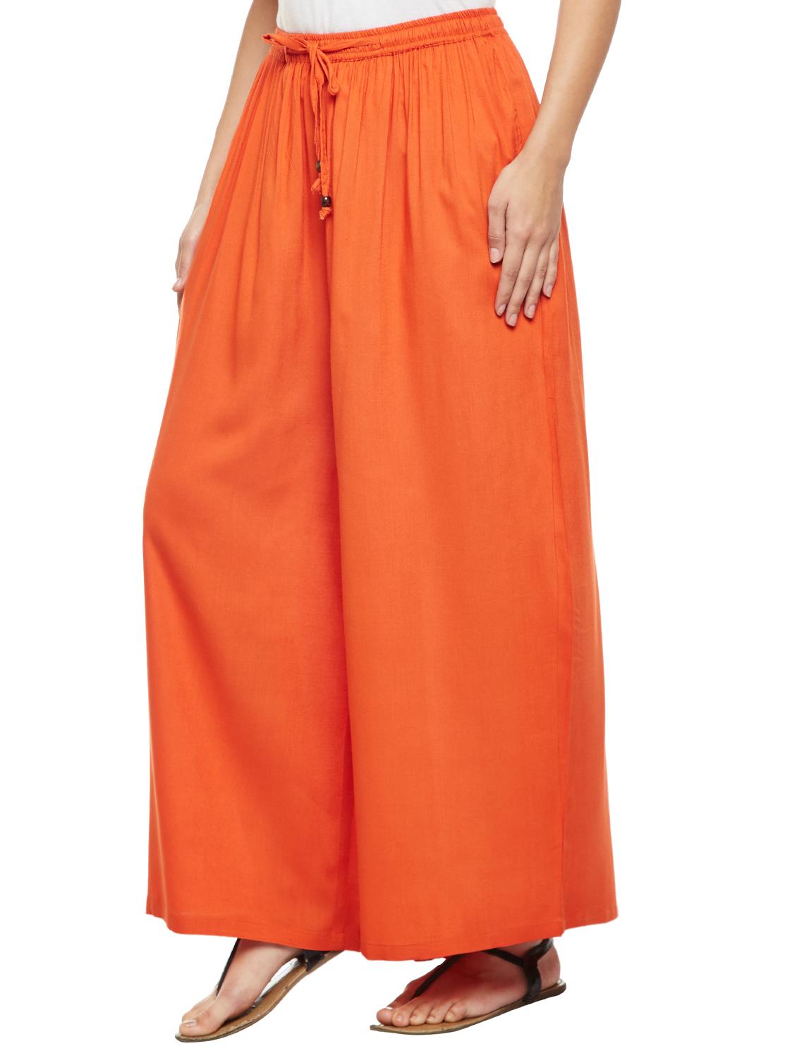 orange solid rayon palazzo - 15084558 - Zoom Image - 2