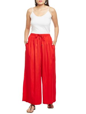 red solid rayon palazzo - 15084559 - Standard Image - 4