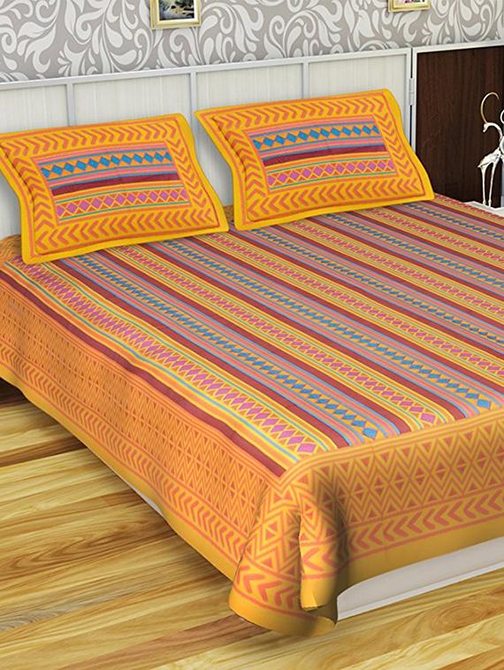 100% cotton jaipuri traditional king size double bedsheet 2 pillow covers - 15085406 - Zoom Image - 1