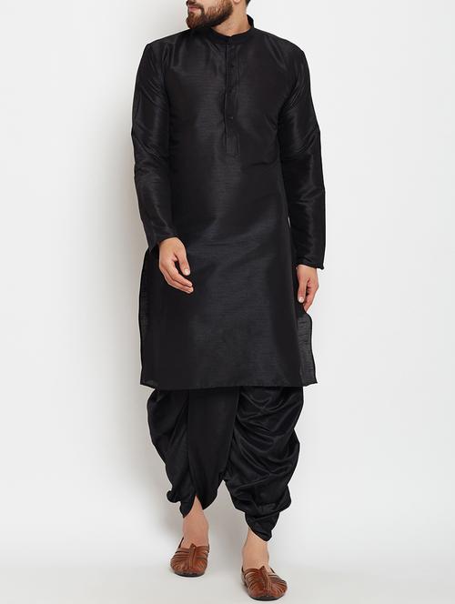 black silk blend dhoti kurta set - 15085461 - Standard Image - 1