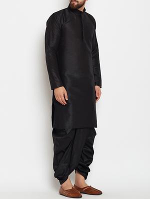 black silk blend dhoti kurta set - 15085461 - Standard Image - 2