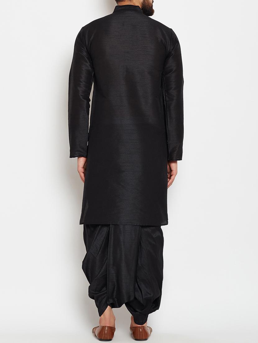 black silk blend dhoti kurta set - 15085461 - Zoom Image - 3