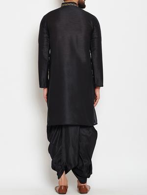 black silk blend dhoti kurta set - 15085465 - Standard Image - 3