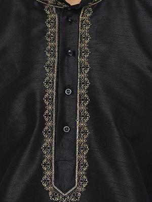 black silk blend dhoti kurta set - 15085465 - Standard Image - 4