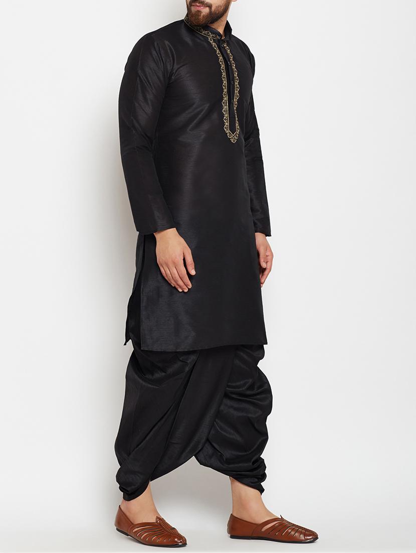 black silk blend dhoti kurta set - 15085465 - Zoom Image - 2