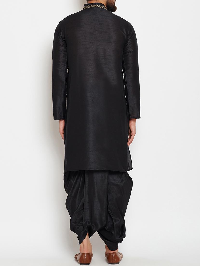 black silk blend dhoti kurta set - 15085465 - Zoom Image - 3