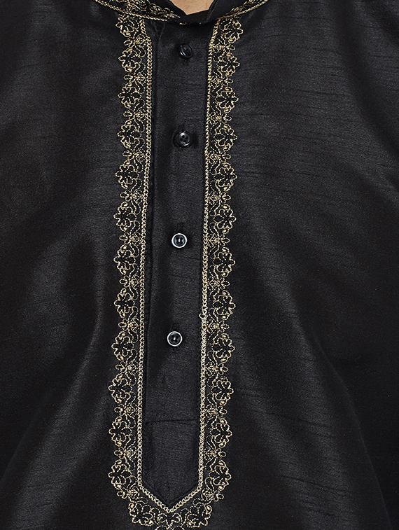 black silk blend dhoti kurta set - 15085465 - Zoom Image - 4