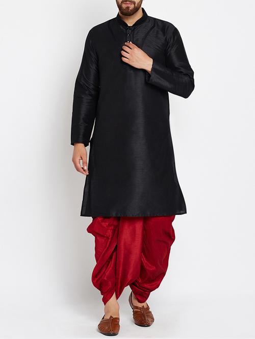 black silk blend dhoti kurta set - 15085466 - Standard Image - 1