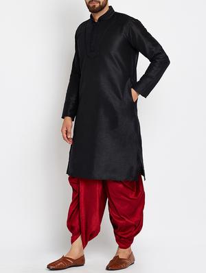 black silk blend dhoti kurta set - 15085466 - Standard Image - 2