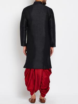 black silk blend dhoti kurta set - 15085466 - Standard Image - 3