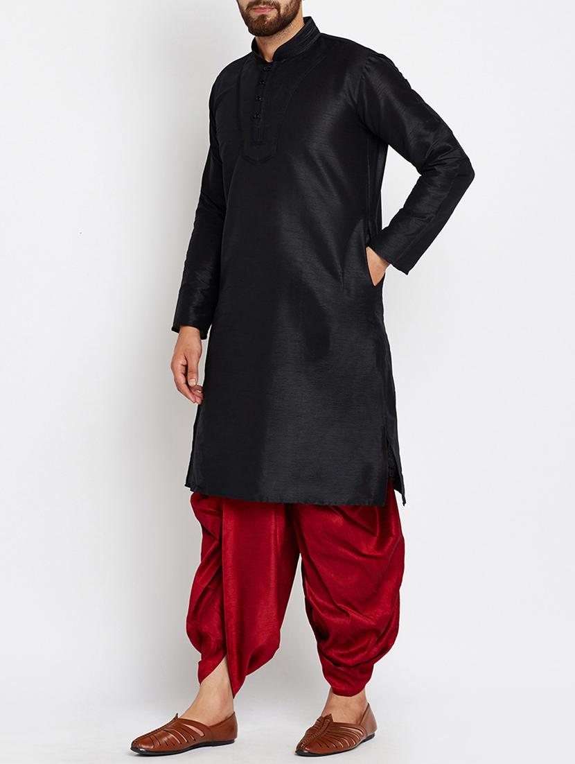black silk blend dhoti kurta set - 15085466 - Zoom Image - 2