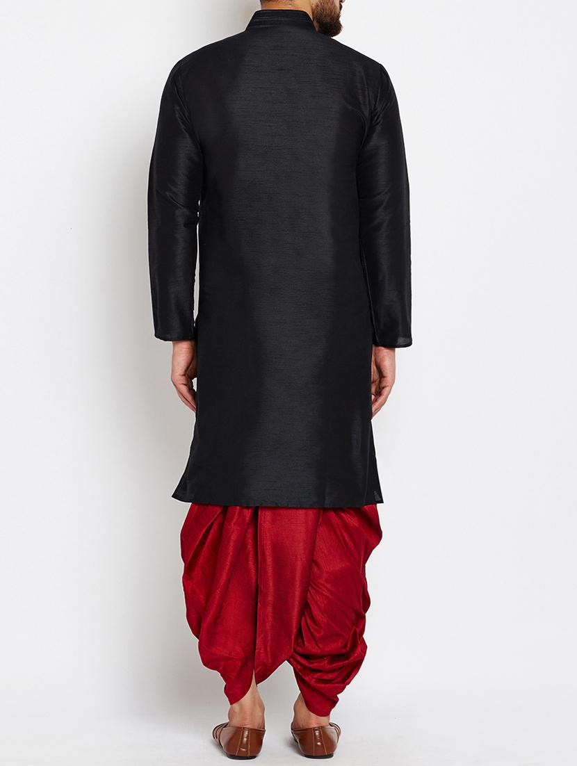 black silk blend dhoti kurta set - 15085466 - Zoom Image - 3