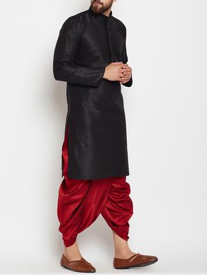 black silk blend dhoti kurta set - 15085467 - Standard Image - 2