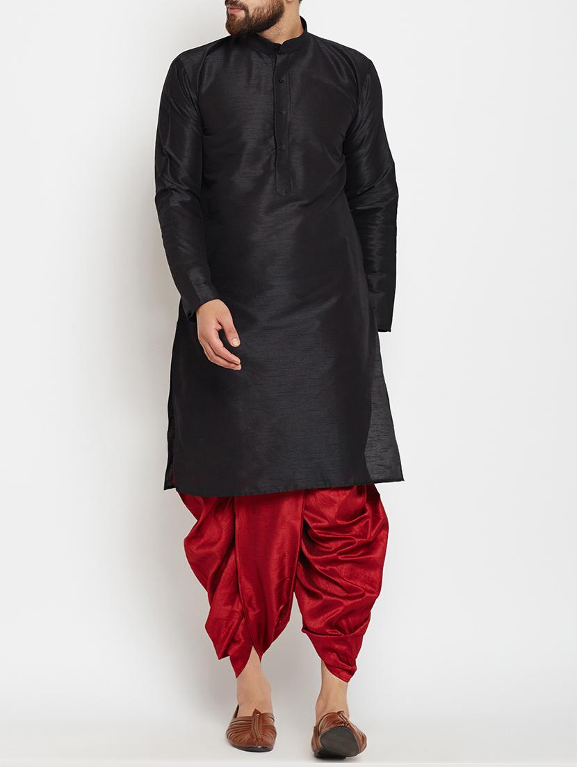 black silk blend dhoti kurta set - 15085467 - Zoom Image - 1