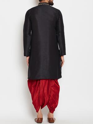 black silk blend dhoti kurta set - 15085469 - Standard Image - 3