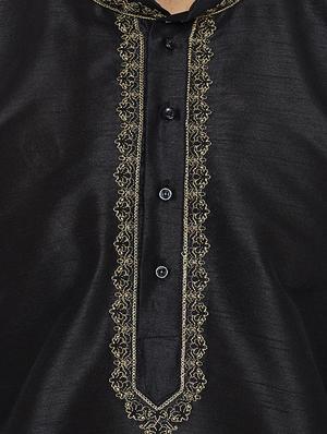 black silk blend dhoti kurta set - 15085469 - Standard Image - 4
