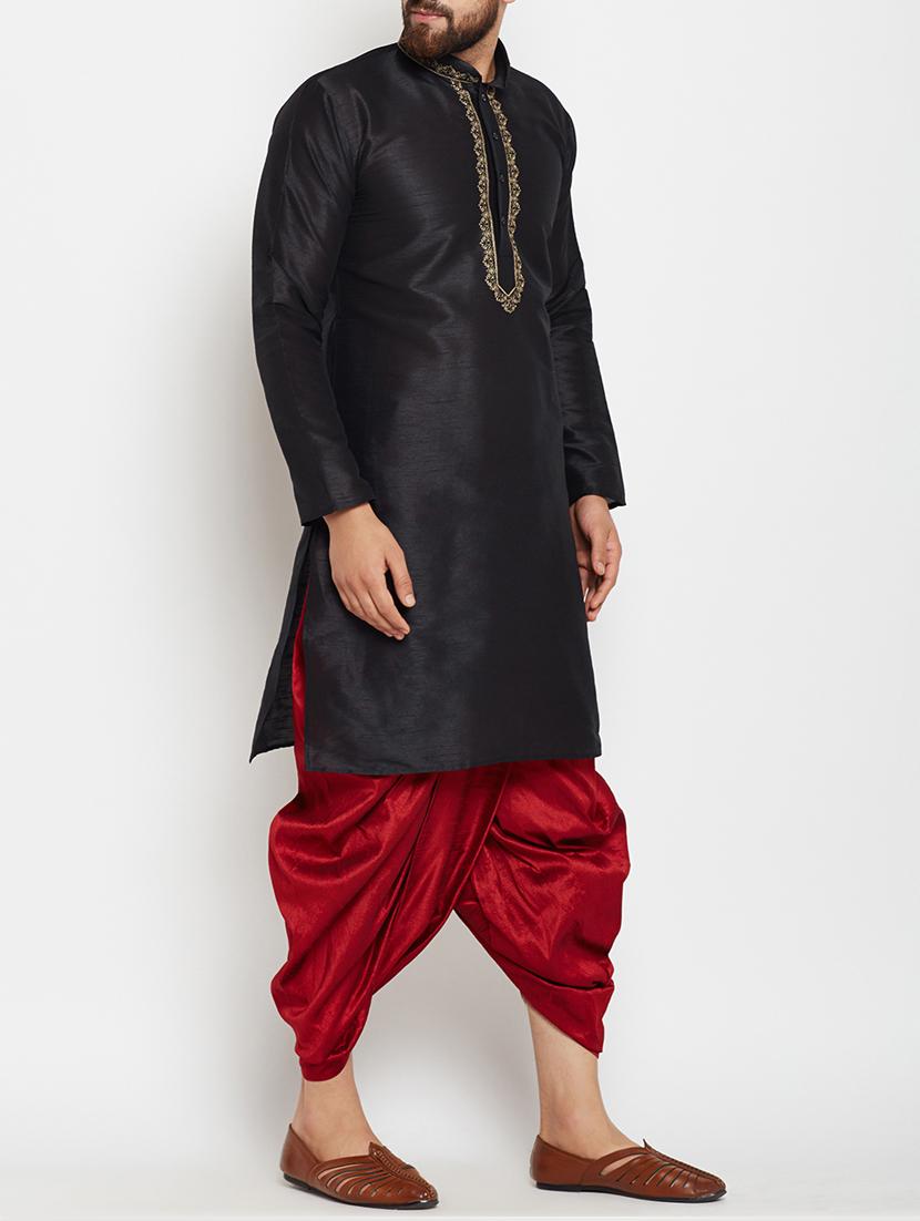 black silk blend dhoti kurta set - 15085469 - Zoom Image - 2