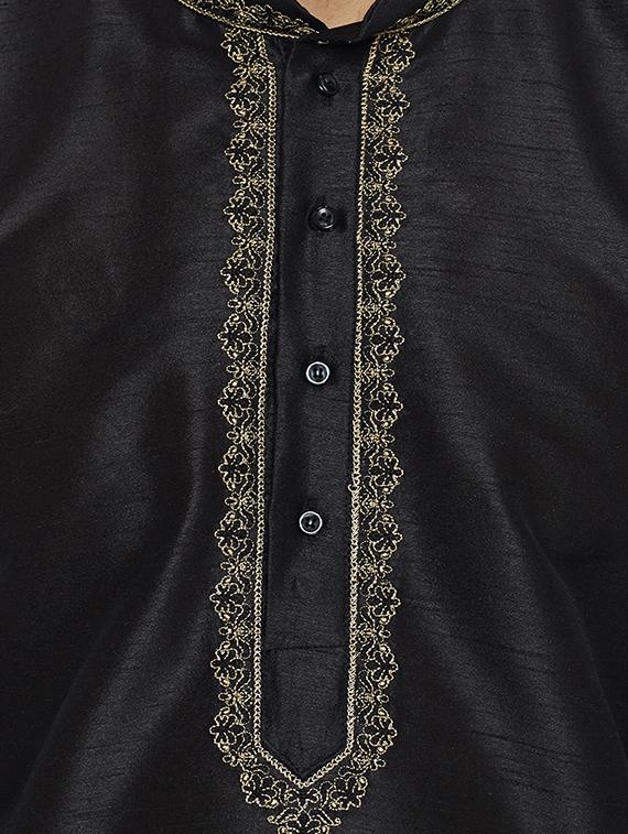 black silk blend dhoti kurta set - 15085469 - Zoom Image - 4