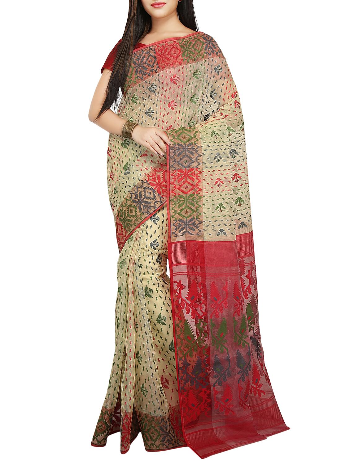 Hand woven jamdani saree with blouse - 15085782 - Zoom Image - 1