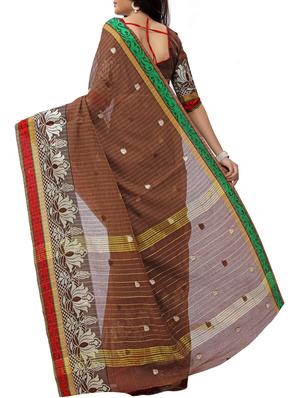 brown cotton blend woven saree with blouse - 15086044 - Standard Image - 2