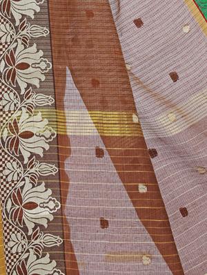 brown cotton blend woven saree with blouse - 15086044 - Standard Image - 3