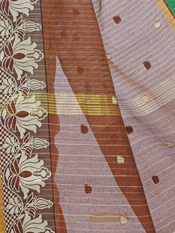 brown cotton blend woven saree with blouse - 15086044 - Zoom Image - 3