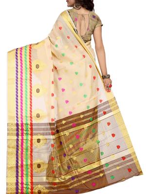 beige cotton blend woven saree with blouse - 15086073 - Standard Image - 2