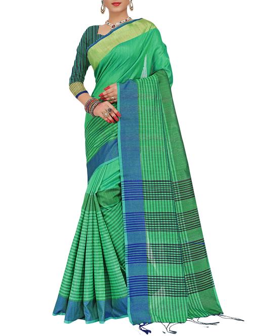 green silk blend woven saree with blouse - 15086094 - Standard Image - 1