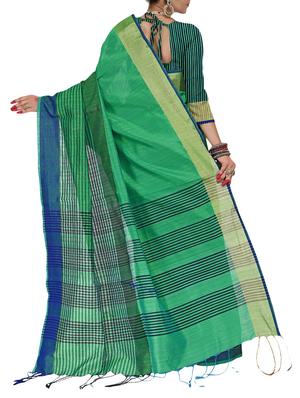green silk blend woven saree with blouse - 15086094 - Standard Image - 2