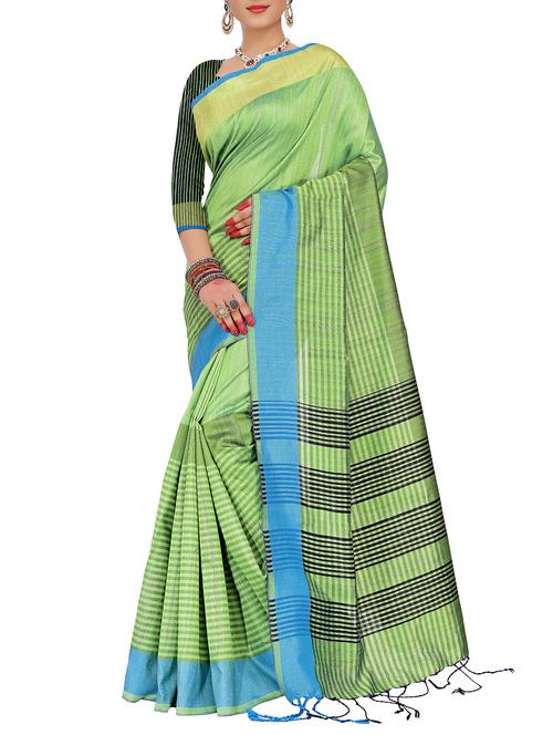 green silk blend woven saree with blouse - 15086096 - Standard Image - 1