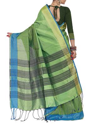 green silk blend woven saree with blouse - 15086096 - Standard Image - 2